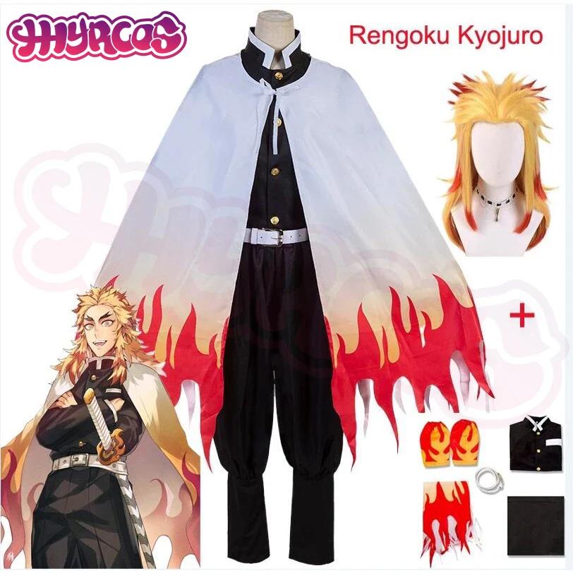 Neues Anime Demon Slayer Kimetsu No Yaiba Rengoku Kyoujurou Cosplay Kimono Kostüm Uniform Kleidung für Halloween und Weihnachten