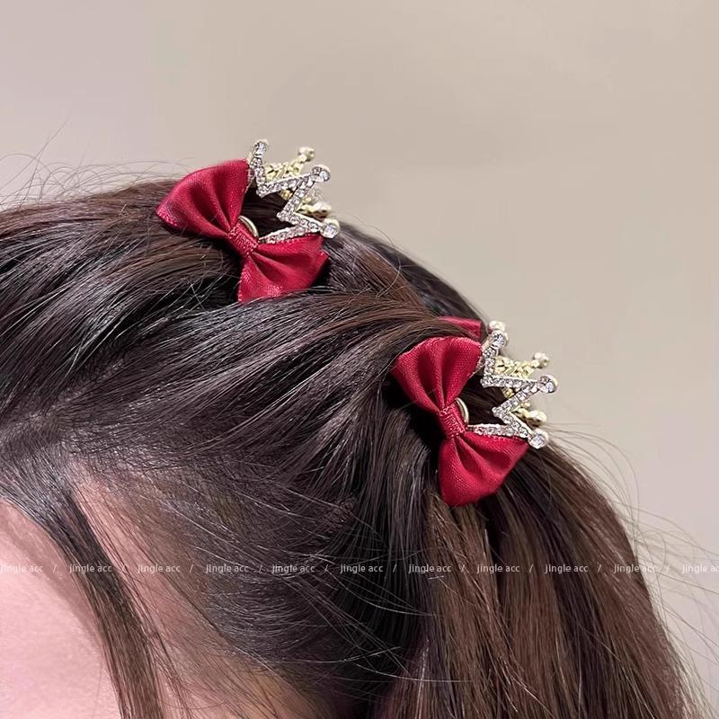 Small Hair Clips New Year's Headwear New Year's Red Bangs Hair ClipsSide Forehead Hair Clips Little Princess Hair Clips