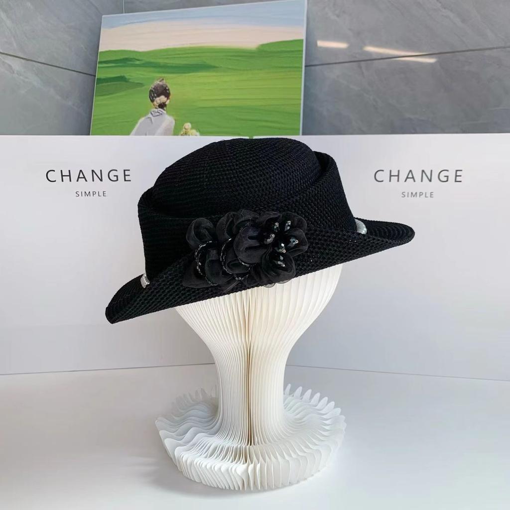 French Hepburn Elegant Top Hat Women's Spring and Autumn Thin Breathable Thousand Gold Wind Sun Hat Shade Sun Protection Hat