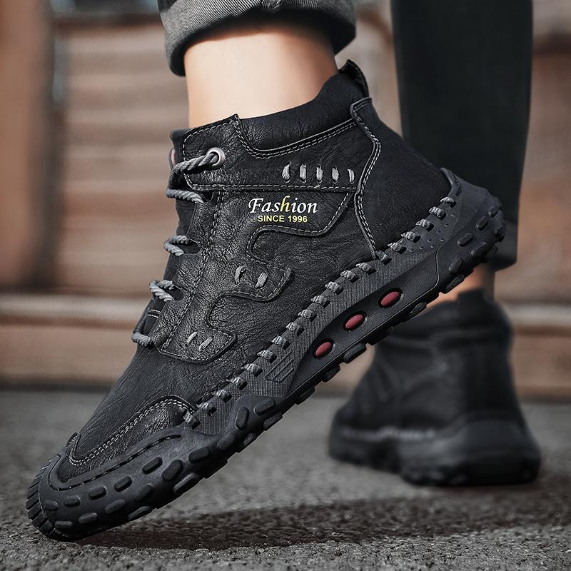 38-48Autumn /Winter Plus Velvet Warm Handmade Mens Boots Shoes Comfortable Ankle Boots for Men Casual Shoes Moccasins Man Tooling Shoes