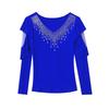 Fashion Spring Autumn Korean Sexy V-neck Hot Diamonds T-shirt Chic Hollow Out Long Sleeve Womens Tees Streetwear Girl Elastic Mesh Top