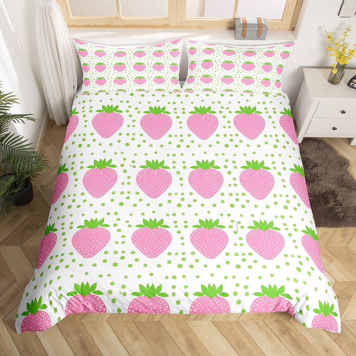 

Comforter Cute Strawberry Full Kingflower Leaves Tropical Fruit Bedding Setgarden Rustic Plants Watercolor Chic Comforter (quilt)-EU Single(135*200cm)3pcs