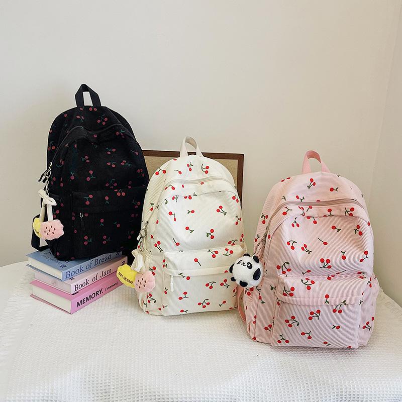 Backpack Women College Student Schoolbag Girl Cute Cherry Casual Travel Bag