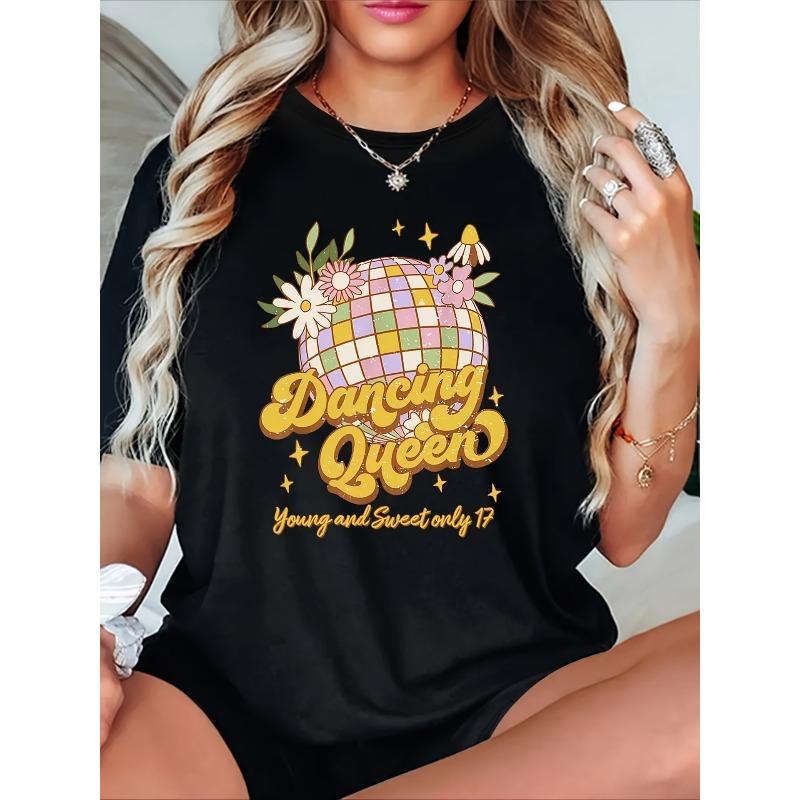 

Женская футболка с графическим принтом, круглый вырез, короткий рукав, повседневная, весенне-летняя S чёрный