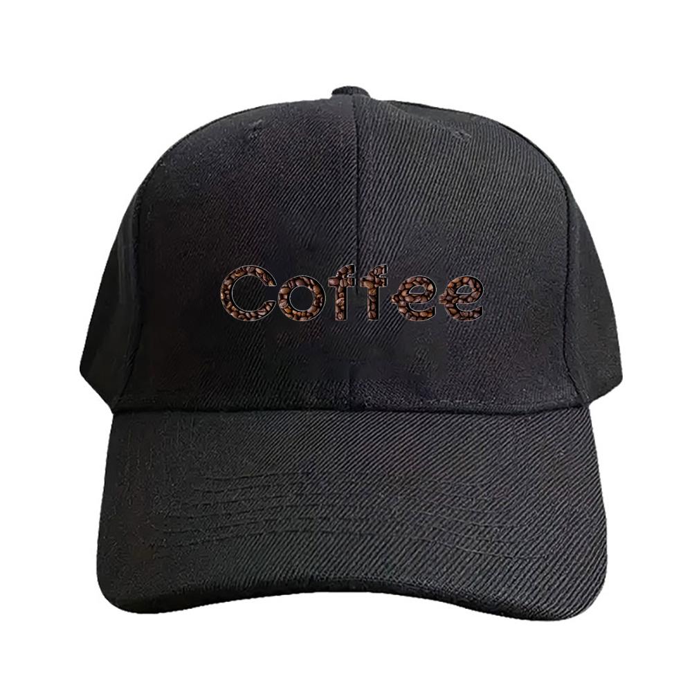 Coffee Text with Beans Caps Summer Adult Baseball Cap Adjustable with Curved Brim Duckbill Hat Protection Sun Hats
