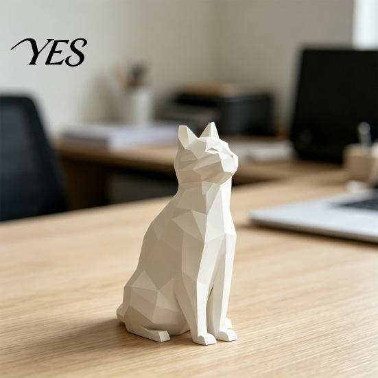 Exquisite Detail Cat Sculpture Geometric Figurine, 3D Printed Low-Poly Sculpture, Modern Matte Black Ornament Artistic Statue for Home Table