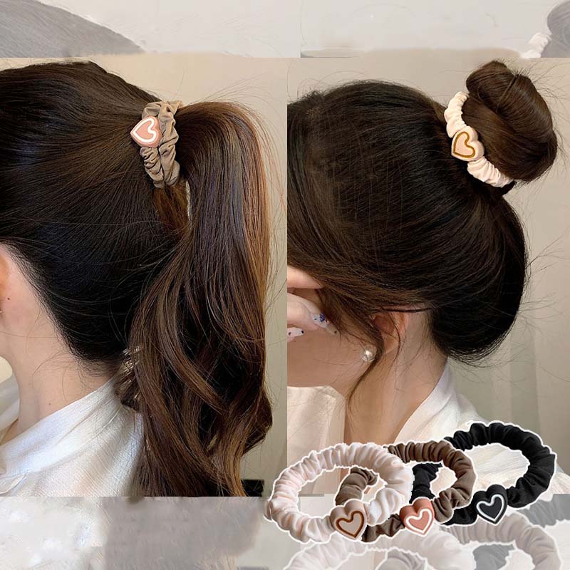 1/5Pcs Korean Heart Shaped Hair Ties Simple Elastic Soft Cotton Ponytail Holder Rubber Bands Scrunchie for Girls Hair Accessories