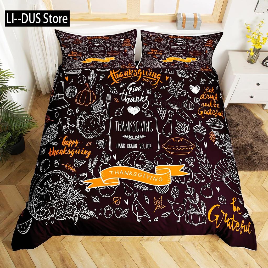 Autumn Pumpkin Duvet Cover Full Size 3 Pcs Watercolor Orange Maple Leaves Bedding Set For Kids Teens Adults With 2 Pillowcases