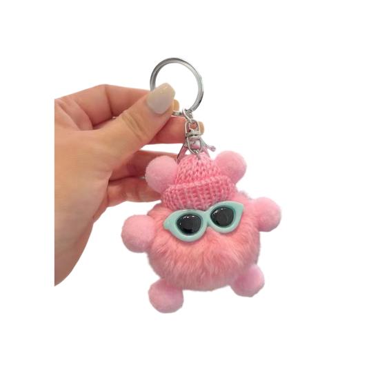 Keychain Cartoon Doll Wearing Hat Glasses Decor Imitation Rabbit Fur Charm Key Chain Keys
