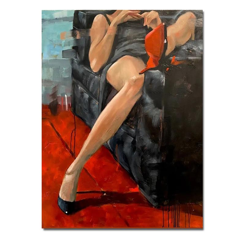 Donna sexy corpo ragazza nuda arte della parete calze di seta donna pittura a olio su tela sensuale poster e stampe decorazioni per la casa erotiche