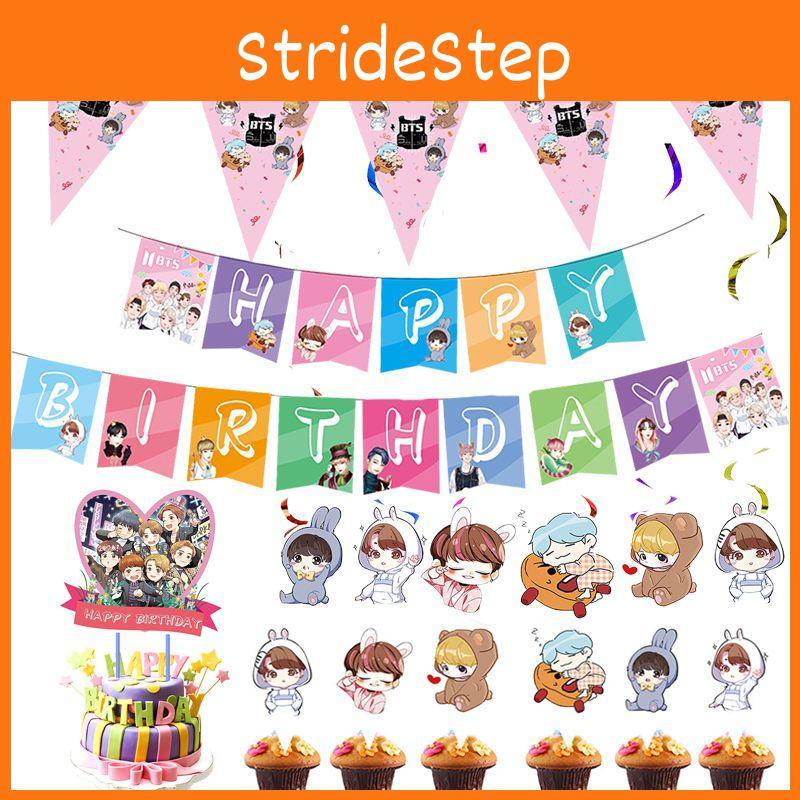Festive Bts Theme Birthday Party Supplies Featuring Colorful Cake Topper And Cheerful Cupcake Toppers