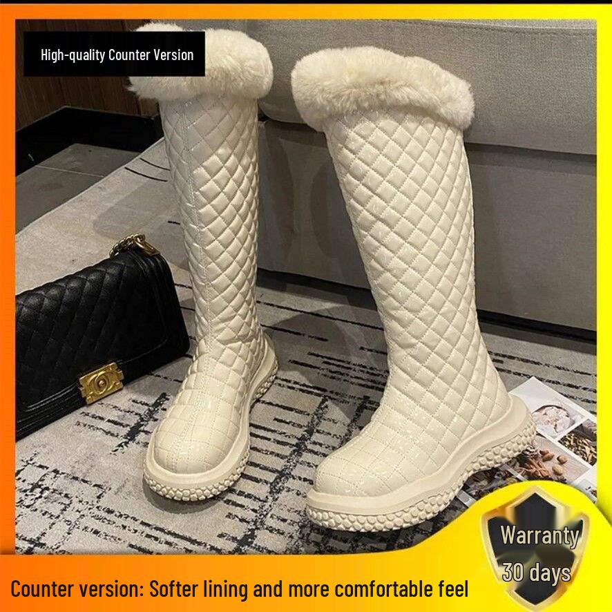 Women's Waterproof Fleece-Lined Leather Over-the-Knee Snow Boots: Non-slip, Warm, Trendy, Thickened Fur.