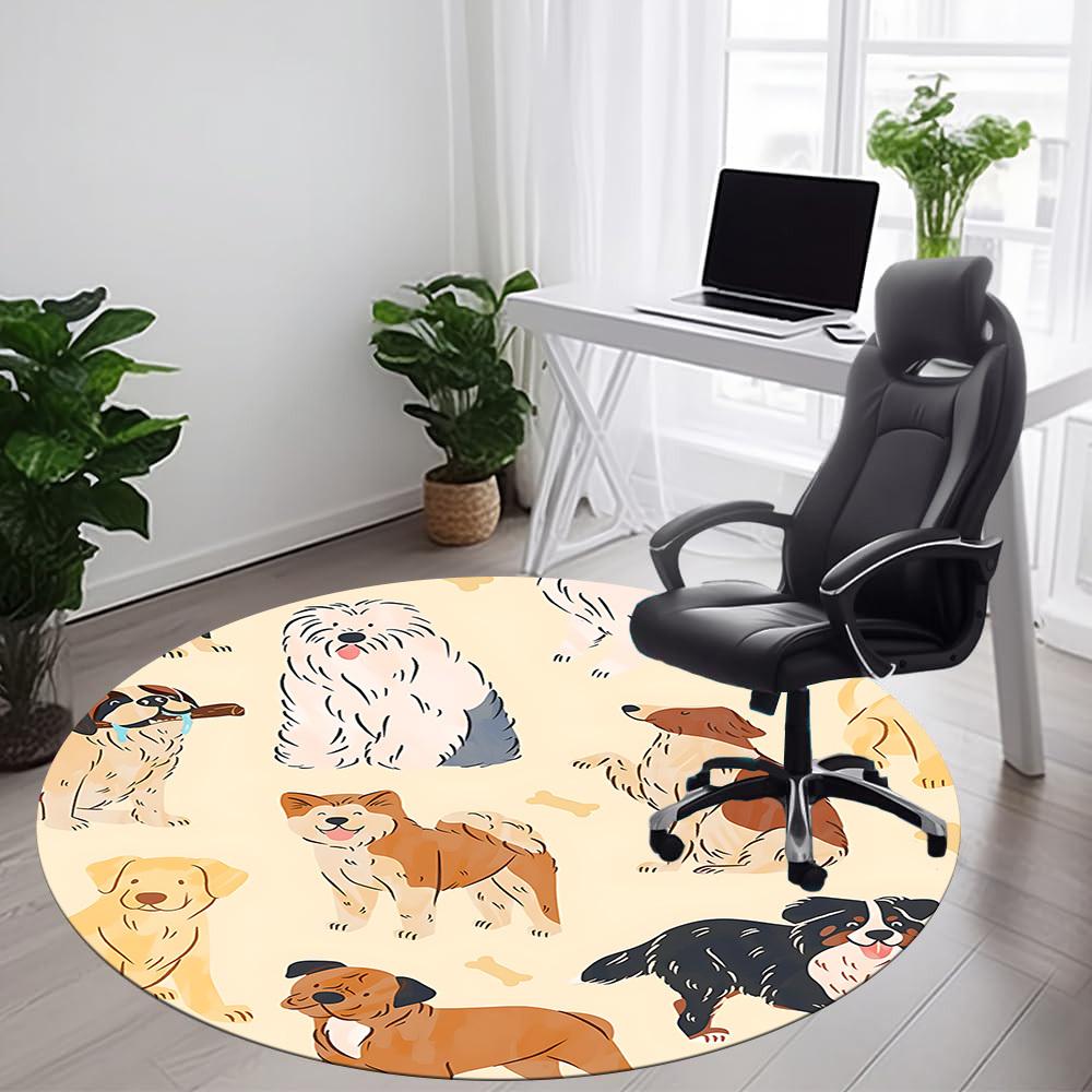1PC Dogs Pets Office Round Area Rug, Mat Suitable ForOffice, Under Office Chairs Bedroom Living Room Home Decor, Room Deco