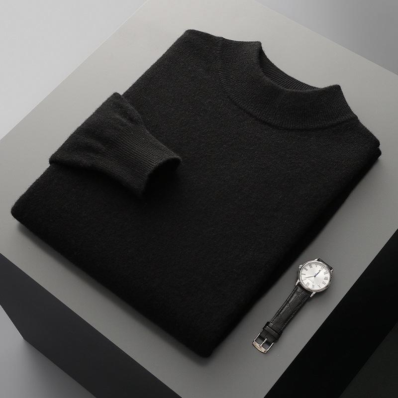 Men's Half-High Collar Wool Sweater - Thin, Warm Knitwear for Autumn/Winter