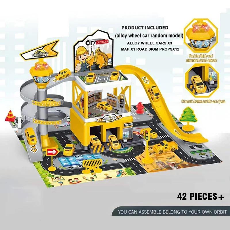 Rail Car Parking Assembled Runway Inertia Car Engineering Vehicle Children Toy City Garage Alloy Racing Track Toys For Boys Gift