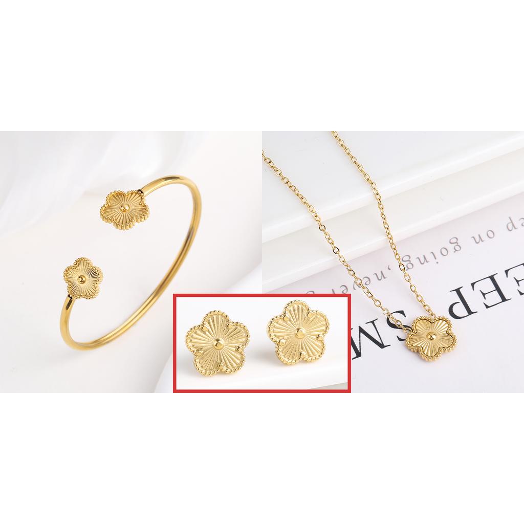 Metal Laser Five Leaf Flower Bracelet Necklace Earrings Zircon Set Classic For Woman Stainless Steel Zircon Daily Wear Clover