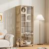 Cat Villa, Cat Enclosure, Cat Furniture, Large Chinchilla Cage, Glass Cat House with Wheels, with Key, with Cat Flap, Natural Wood Color, 60x50x156cm
