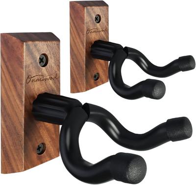Guitar Wall Mount 2 Pack, Black Walnut Wood Guitar Hanger, U-Shaped Guitar Wall Hanger Mount, Guitar Holder Hook Stand Wall for Acoustic