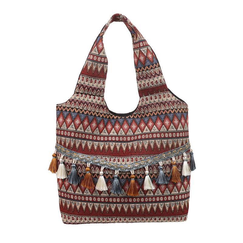 Vintage Ethnic Style Womens Shoulder Bag With Suede Tassels For Daily Use