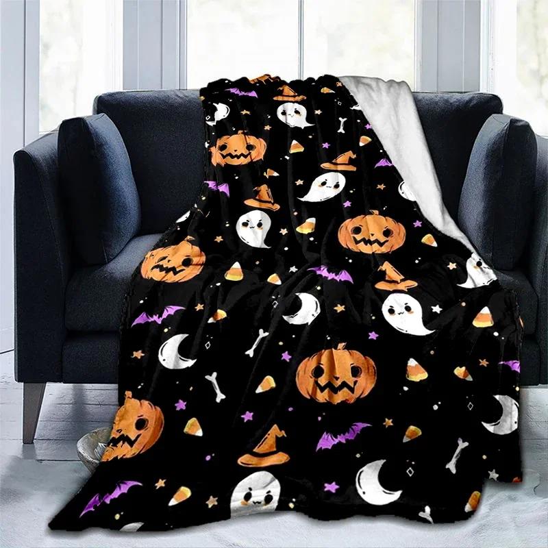 Calabaza de Halloween&;manta estampada de fantasma de terror, manta de franela cálida a la moda, manta cubresofá, regalo de Halloween