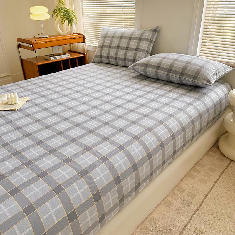 Simple Style Fitted Sheet Plaid Print Bedsheet Single/Queen Size Bed Cover Non-slip Bed Linen couvre lit (Pillowcase Need Order)