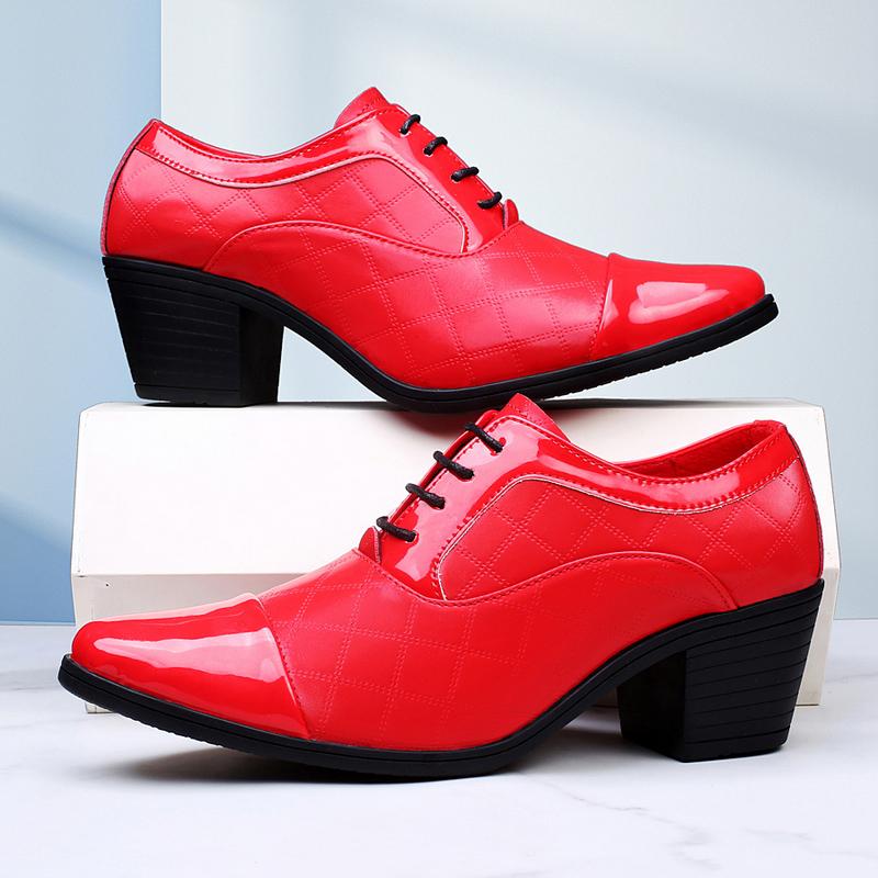 Uomo Tacco Alto Rosso Wingtip Pelle Nera Derby Abito da Sposa Danza Business Formale Scarpe da Ascensore Scarpe Rialzanti Taglie Forti