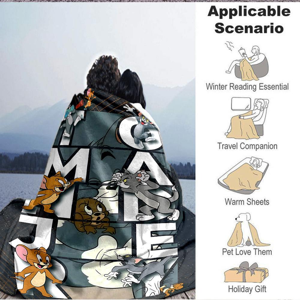 1pc Tom Jerry Flannel Throw Blanket Lightweight Soft Warm All Season Blanket for Sofa, Bed, Travel,L1028038