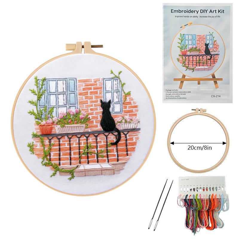 

1set Cat Landscape Embroidery Kit - DIY embroidery materials and tools, suitable for beginners, includes stitch instructions. 20cm
