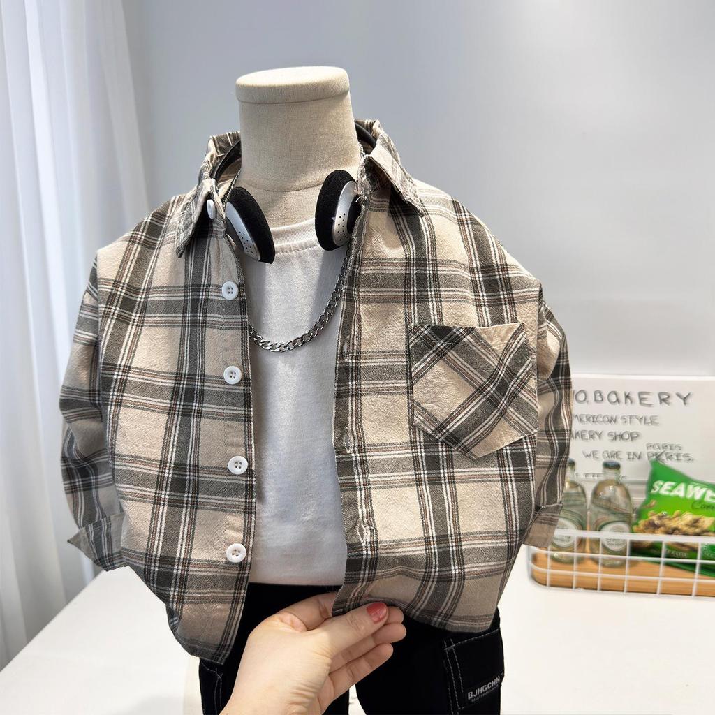Boys' Spring 2026 Plaid Long-Sleeve Shirt – New Fashion Trendy and Versatile Jacket