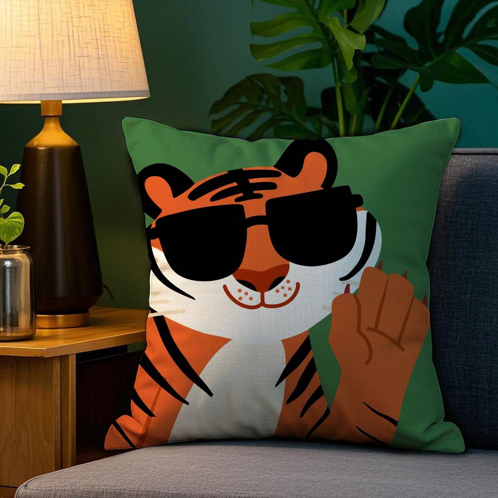 Cartoon Animal Cute Pillow Case Sofa Living Room Bedroom Double-sided Printing Square Cushion Nap Time Pillow Case