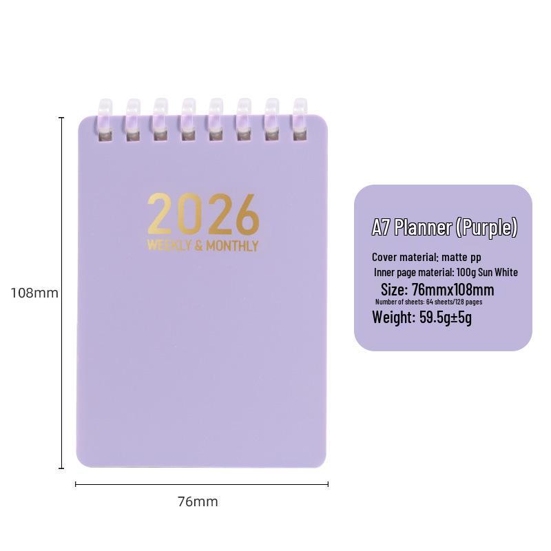 

2026 Мягкий спиральный карманный дневник-журнал формата А7 - Свежий, портативный и компактный блокнот
