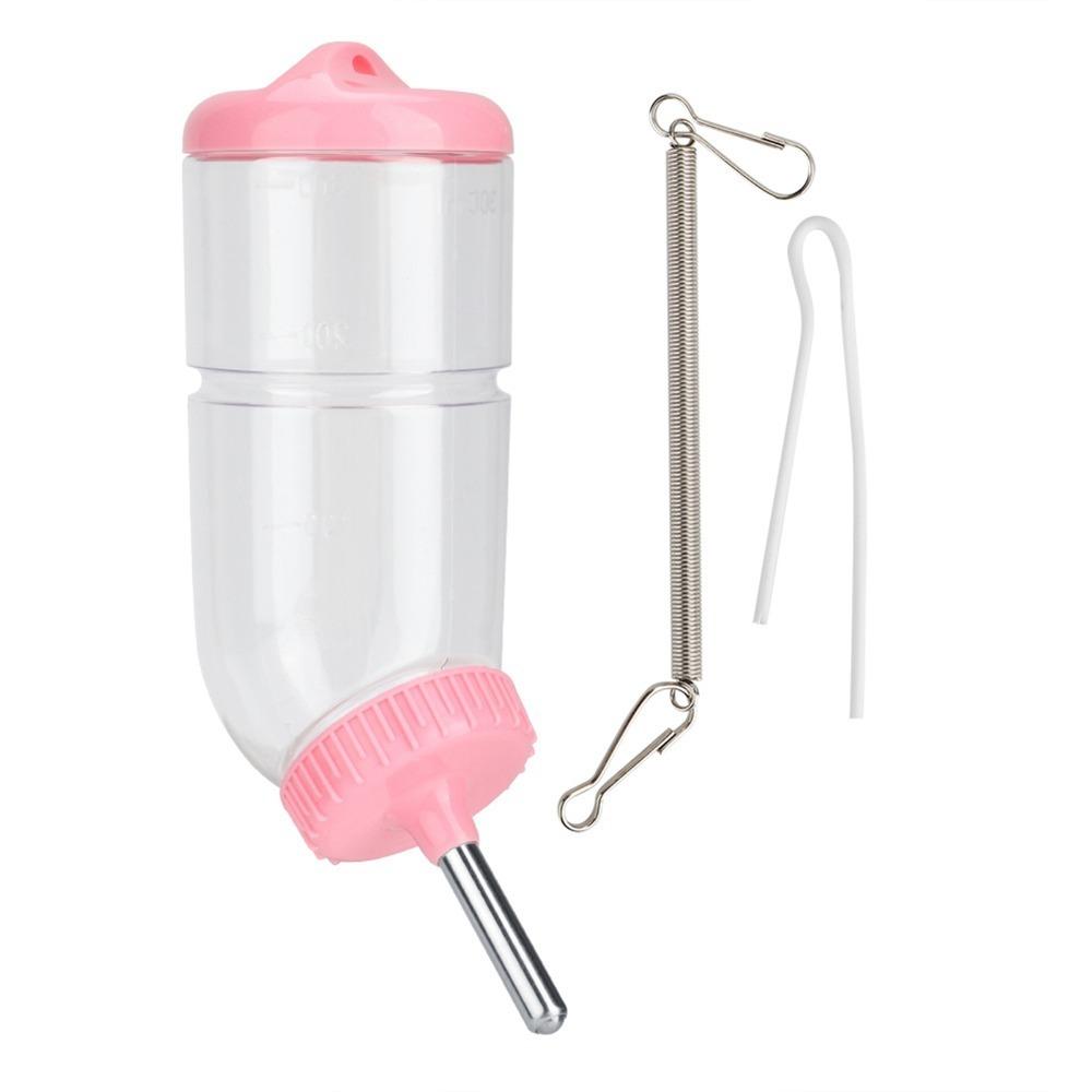 Plastic Vessel Body Water Drinking Bottle Stainless Steel Flow Tip No Drip Design Water Feeder Dispenser Spring Hanger Durable