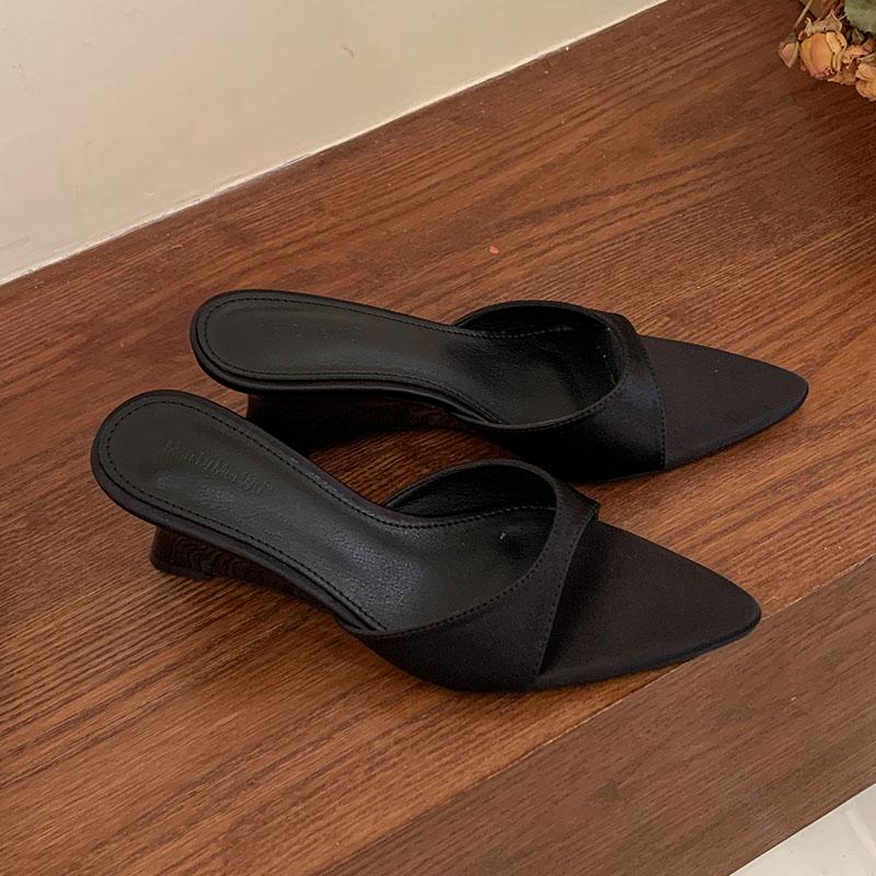 Fashion Fashion Pointed Toe Women Wedges Heeled Sandals Slides Footwear Shallow Ladies Heeled Wedges Sandals Slippers Shoes Female Pumps