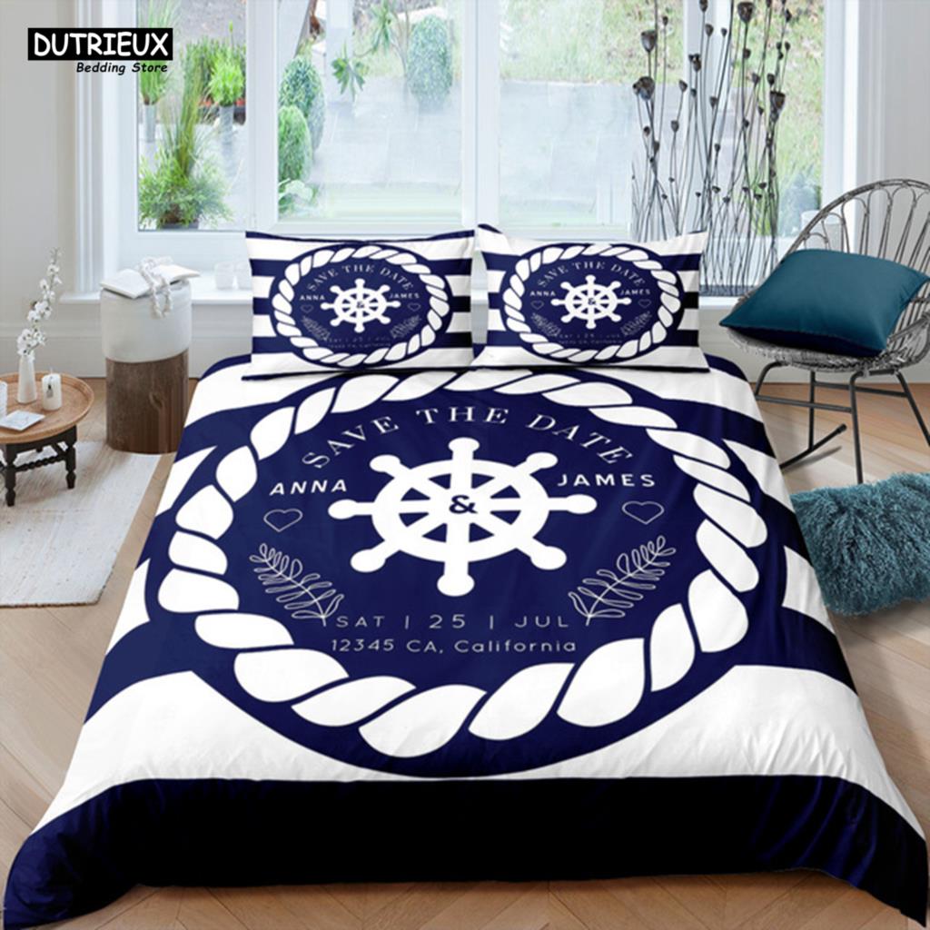 Luxury 3D Nautical Anchor Print Duvet Cover Set 2/3 Pcs With Pillowcase Bedding Set Full Queen King Size Boys Adults Duvet Cover