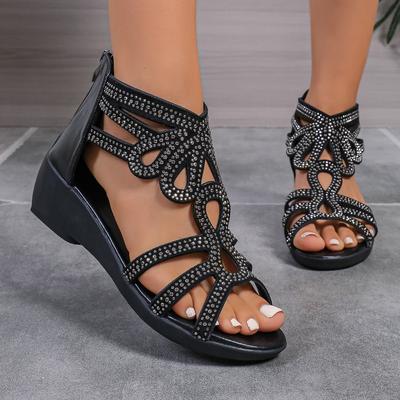 Summer Women's Peep Toe Sandals New Rome Back Zipper Platform Wedges Women's Sandals Outdoor Casual Gladiator Shoes for Women