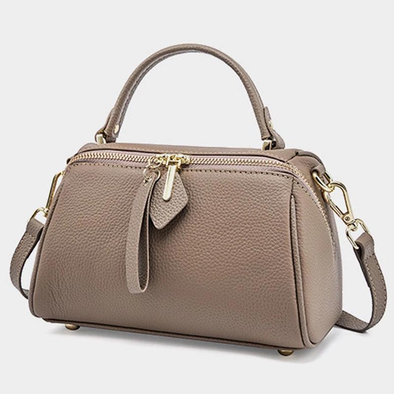 Genuine Leather Ladies' Bag  New Retro Simple Classic Boston Handbag Cowhide Diagonal Shoulder Bag