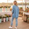 Camicia di Jeans Casual da Donna con Mezza Zip, Vestibilità Larga, Manica Lunga