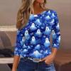 Women's Halloween T-Shirt Three Quarter Sleeve Round Neck Loose Fit Casual Blouse Top Fall Party Costume Outfit Print