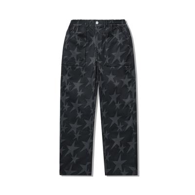 Li Ning Star Print Mid-Rise Straight Loose Fit Zipper Casual Pants Men Bottoms Black AKXU113-3