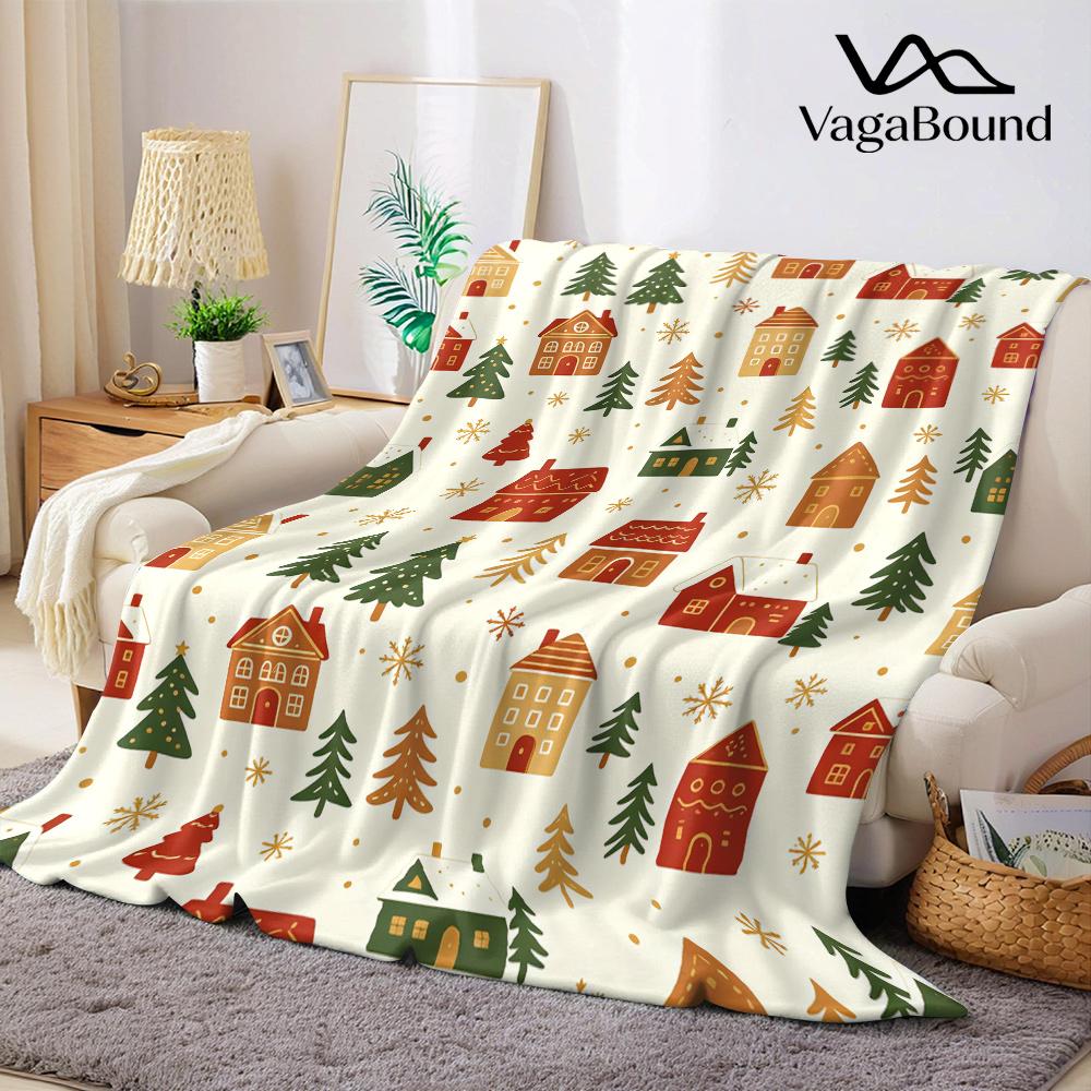Christmas Village Houses Flannel Blanket Warm Soft Halloween Christmas All-Season Couch Decorative Cozy Warm Gift