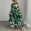 Popular European and American style sleeveless neck dress women's loose and thin printed long dress large size