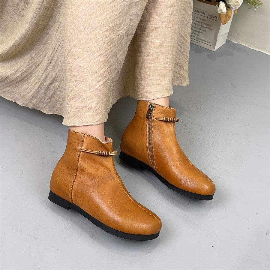 

Johnature Ретро Короткие Ботинки С Молнией Сбоку Натуральная Кожа Мягкая Подошва Удобная Женская Обувь 40 верблюд