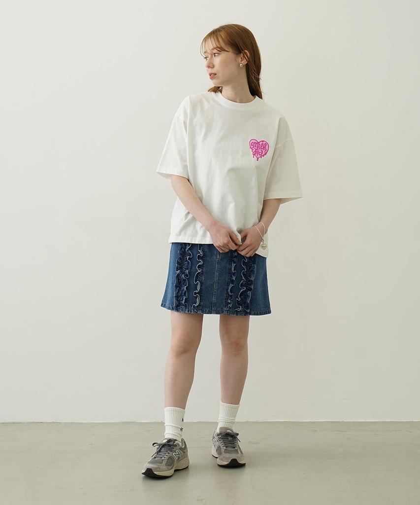 Milkfed Casual Melty Heart Foam Print Wide Short Sleeve White Tee, Women's,