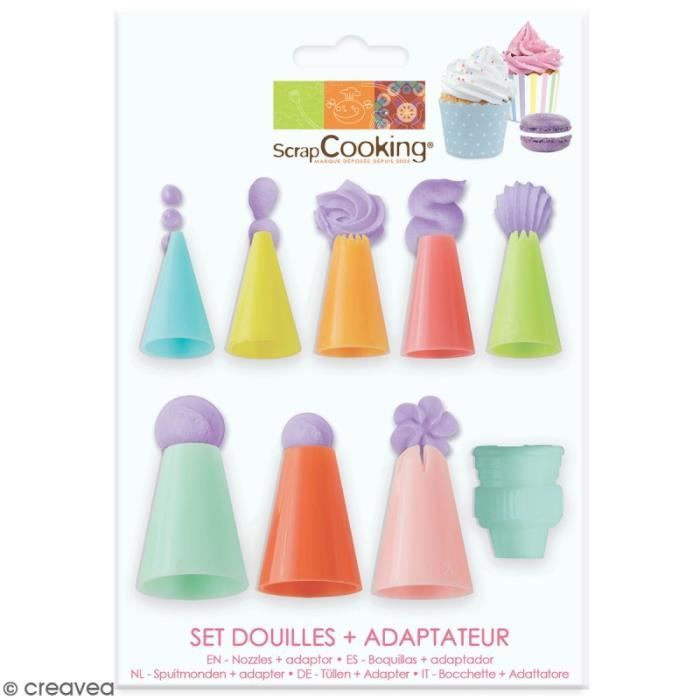 Set de douilles - SCRAPCOOKING - 9 pcs - 8 douilles colorées - 1 adaptateur - Rouge