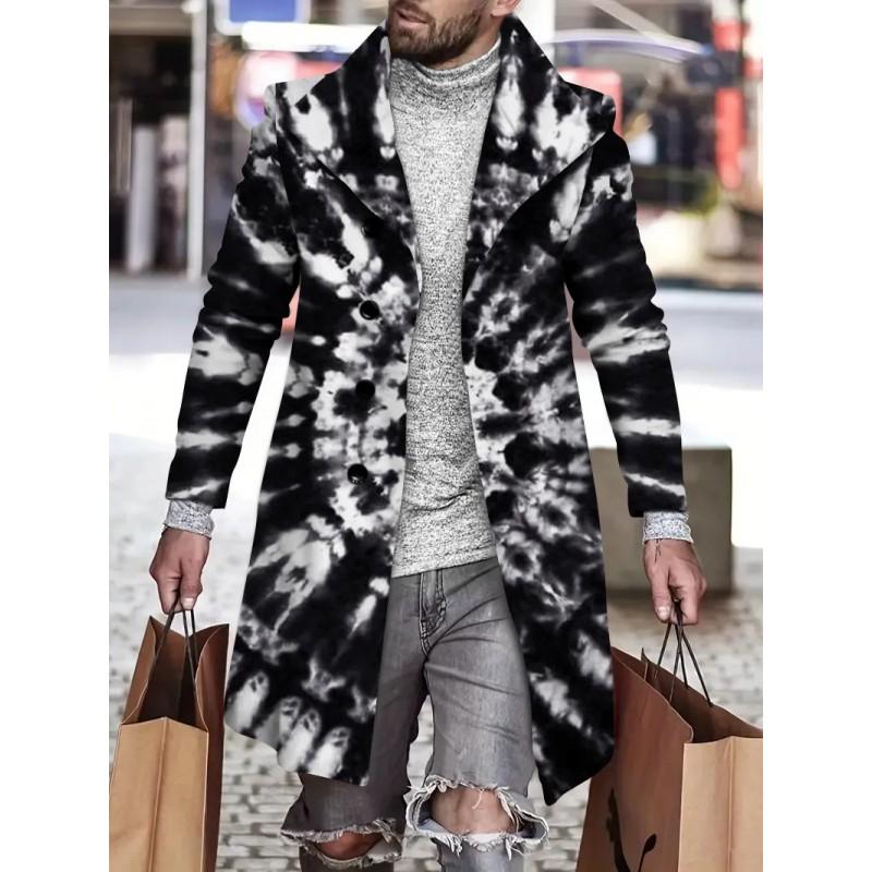 Mens Slim Fit Mid-Length Wool Blend Coat Striped Printed Casual Winter Outerwear 24-35 Years Old