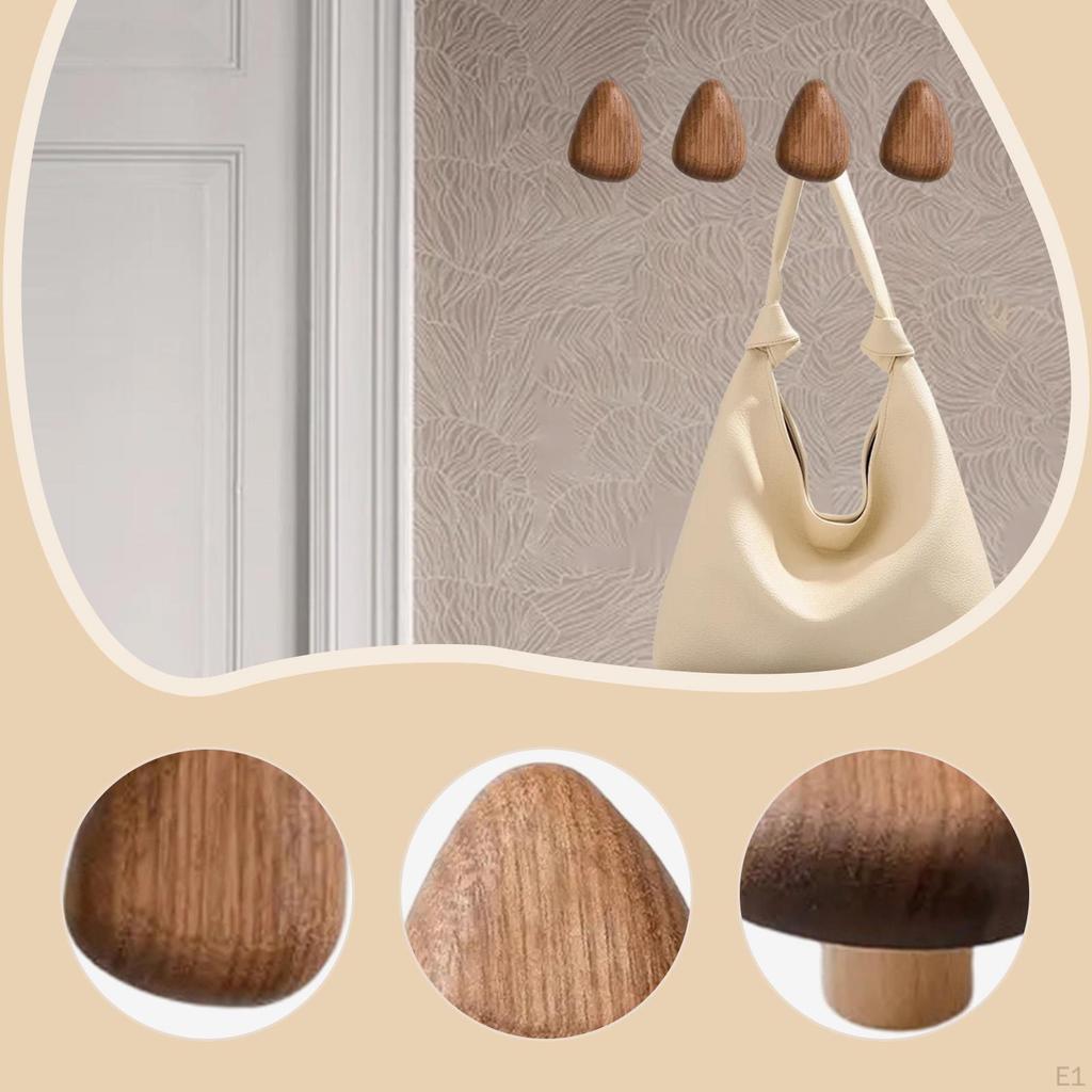 4 Pieces Wall Mounted Wooden Hooks Cabinet Knobs Lightweight Wood Handles Door for