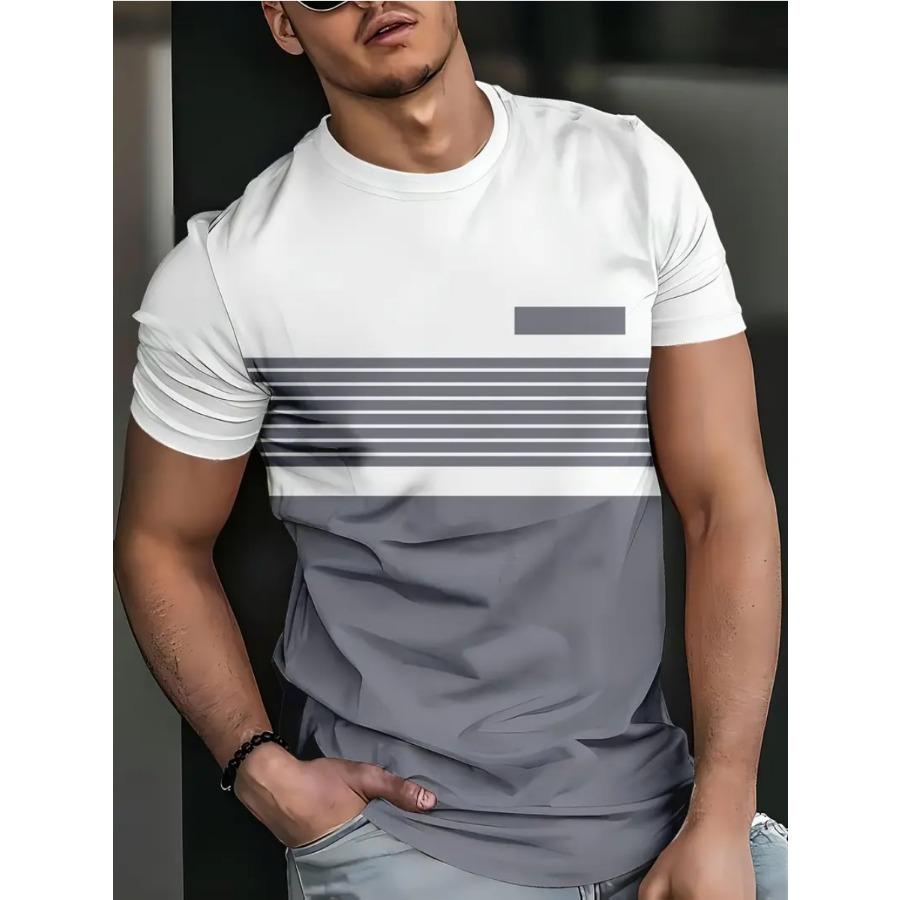 Men Striped T Shirt Tee Shirt Short Sleeve O-Neck TShirt Vintage Casual Large Size T-Shirts Men’s