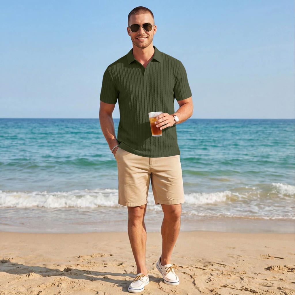 Men's Snake Pattern Stretchy Short Sleeve Shirt - Knitted Casual Tee, Slim Fit Pullover
