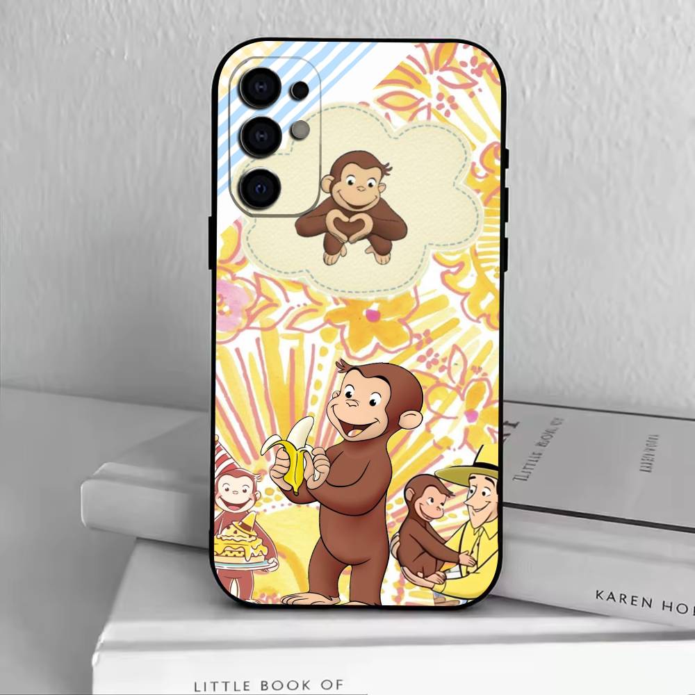 M-C-Monkey-Curious George Phone Case Black Silicone Soft For Samsung S25,S24,S21,S22,S23,S30,Ultra,S20,Plus,Fe,Lite