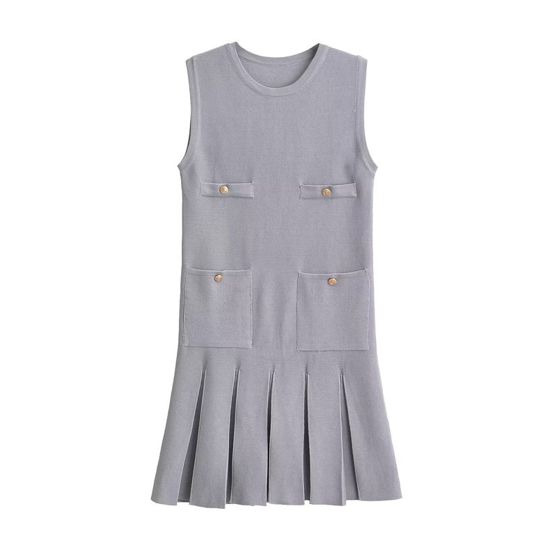 Kaslead New Arrival Women's Clothing Fashion Style Fashion Minimalist Wide Pleated Knitting Mini Dress 3859025